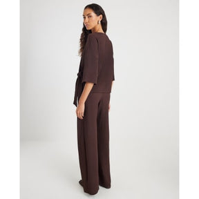 Brown Textured Wide leg Trousers