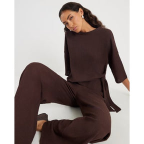 Brown Textured Wide leg Trousers