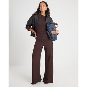 Brown Textured Wide leg Trousers
