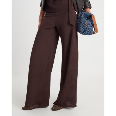 Brown Textured Wide leg Trousers