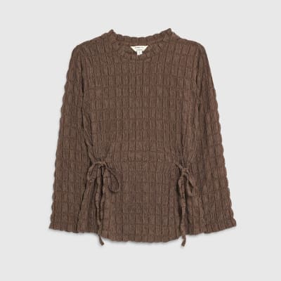 Brown Tie Side Textured Top
