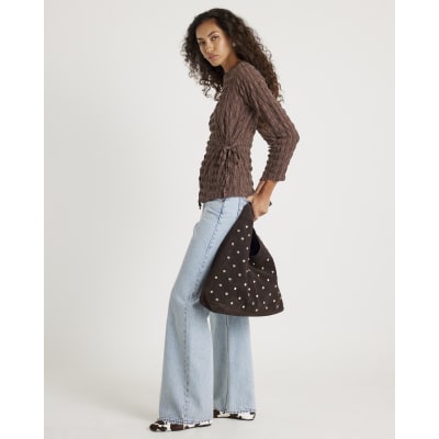 Brown Tie Side Textured Top