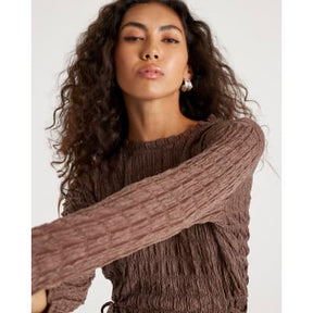 Brown Tie Side Textured Top