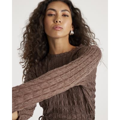 Brown Tie Side Textured Top