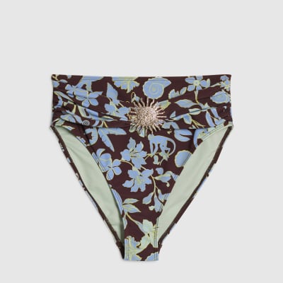 Brown Tropical High Waisted Bikini Briefs