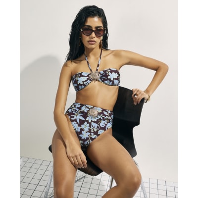 Brown Tropical High Waisted Bikini Briefs