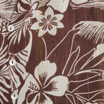 Brown Tropical Print Beach Shirt