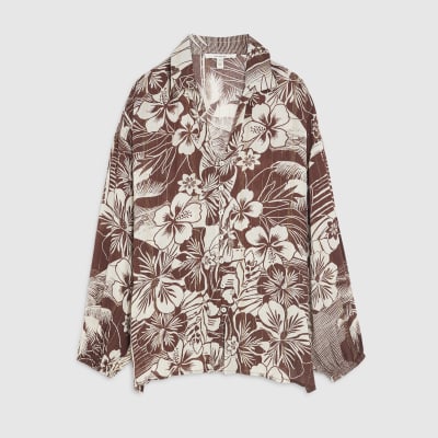 Brown Tropical Print Beach Shirt
