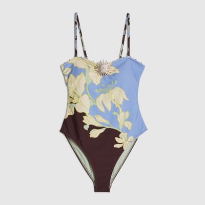 Brown Tropical Print Swimsuit