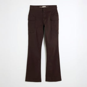Brown Twill Cargo Bootcut Trousers