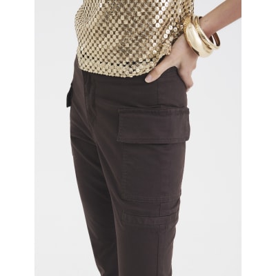 Brown Twill Cargo Bootcut Trousers