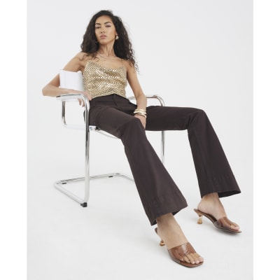 Brown Twill Cargo Bootcut Trousers
