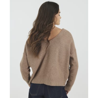 Brown V-Neck button Cardigan