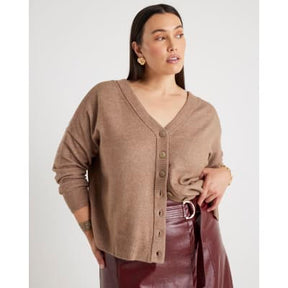 Brown V-Neck button Cardigan