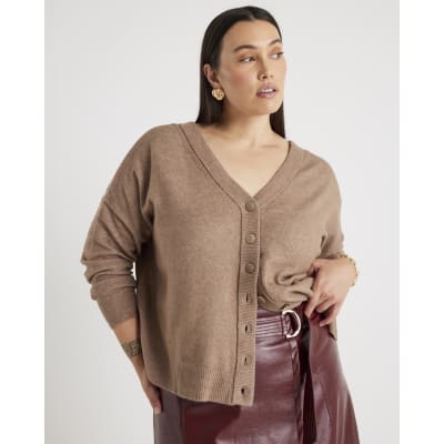 Brown V-Neck button Cardigan