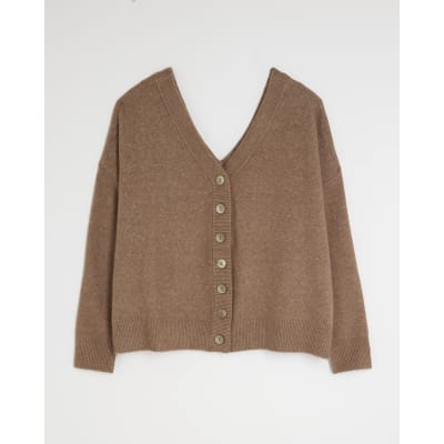 Brown V-Neck button Cardigan