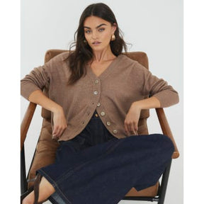 Brown V-Neck button Cardigan