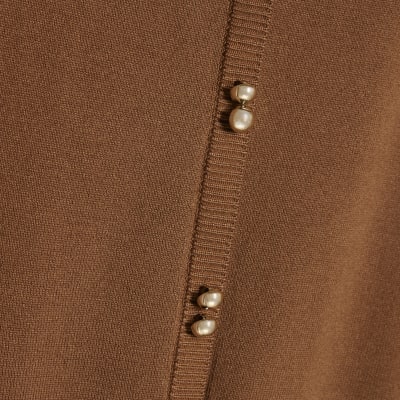 Brown V Neck Button Jumper