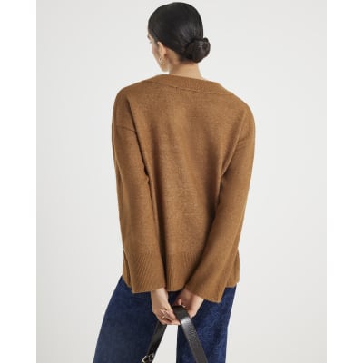 Brown V Neck Jumper