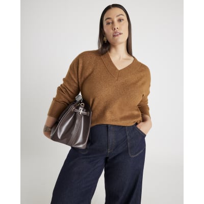 Brown V Neck Jumper