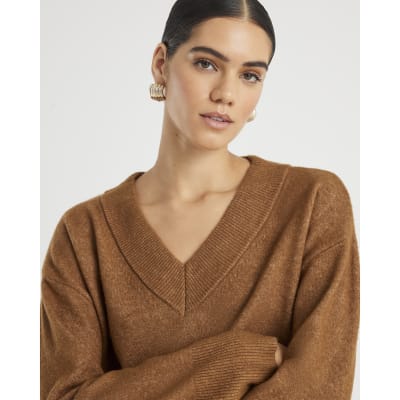 Brown V Neck Jumper