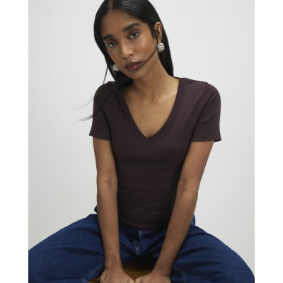 Brown V Neck T-Shirt