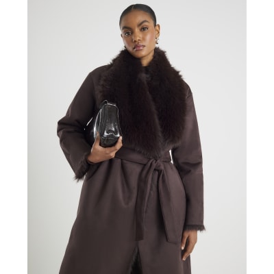 Brown Waterfall Faux Fur Coat