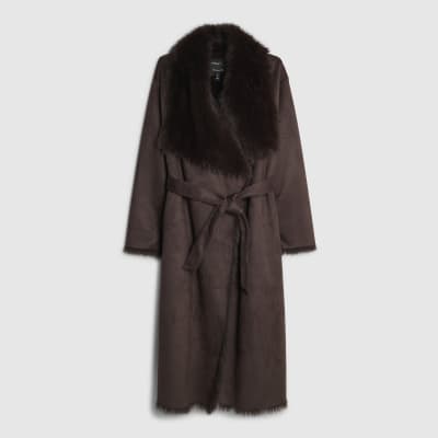 Brown Waterfall Faux Fur Coat