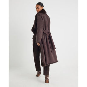 Brown Waterfall Faux Fur Coat