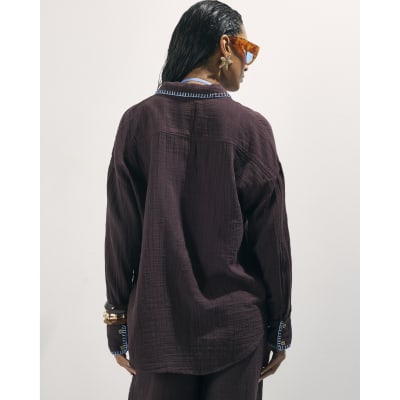 Brown Whipstitch Beach Shirt
