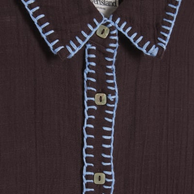 Brown Whipstitch Beach Shirt