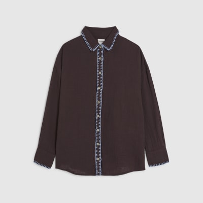 Brown Whipstitch Beach Shirt