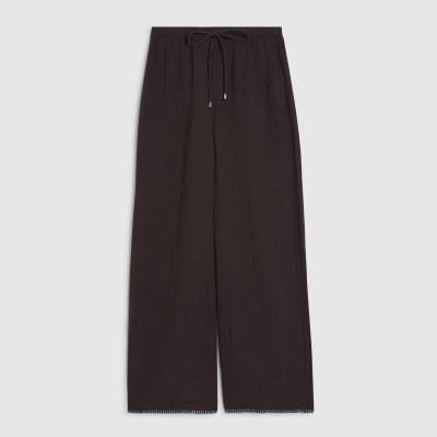 Brown Whipstitch Drawstring Trousers