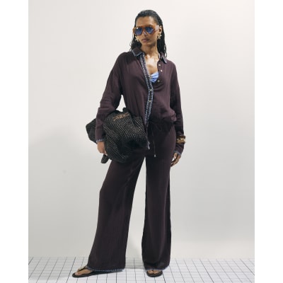 Brown Whipstitch Drawstring Trousers