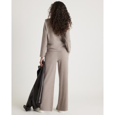 Brown Whipstitch Wide Leg Joggers