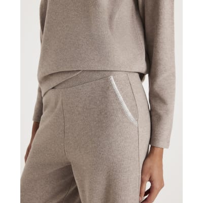 Brown Whipstitch Wide Leg Joggers