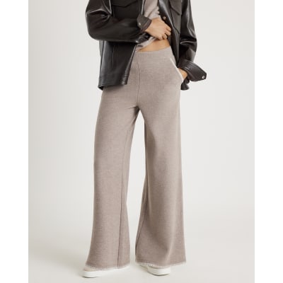 Brown Whipstitch Wide Leg Joggers