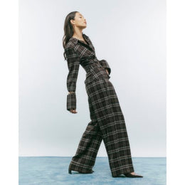 Brown Wide Leg Check Trousers