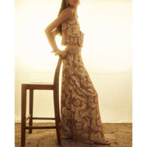 Brown Wide Leg Gold Floral Trousers