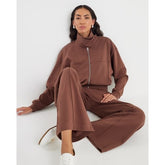 Brown Wide Leg Pintuck Joggers
