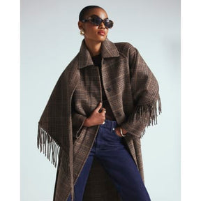 Brown Wool Blend Check Scarf And Trench Coat