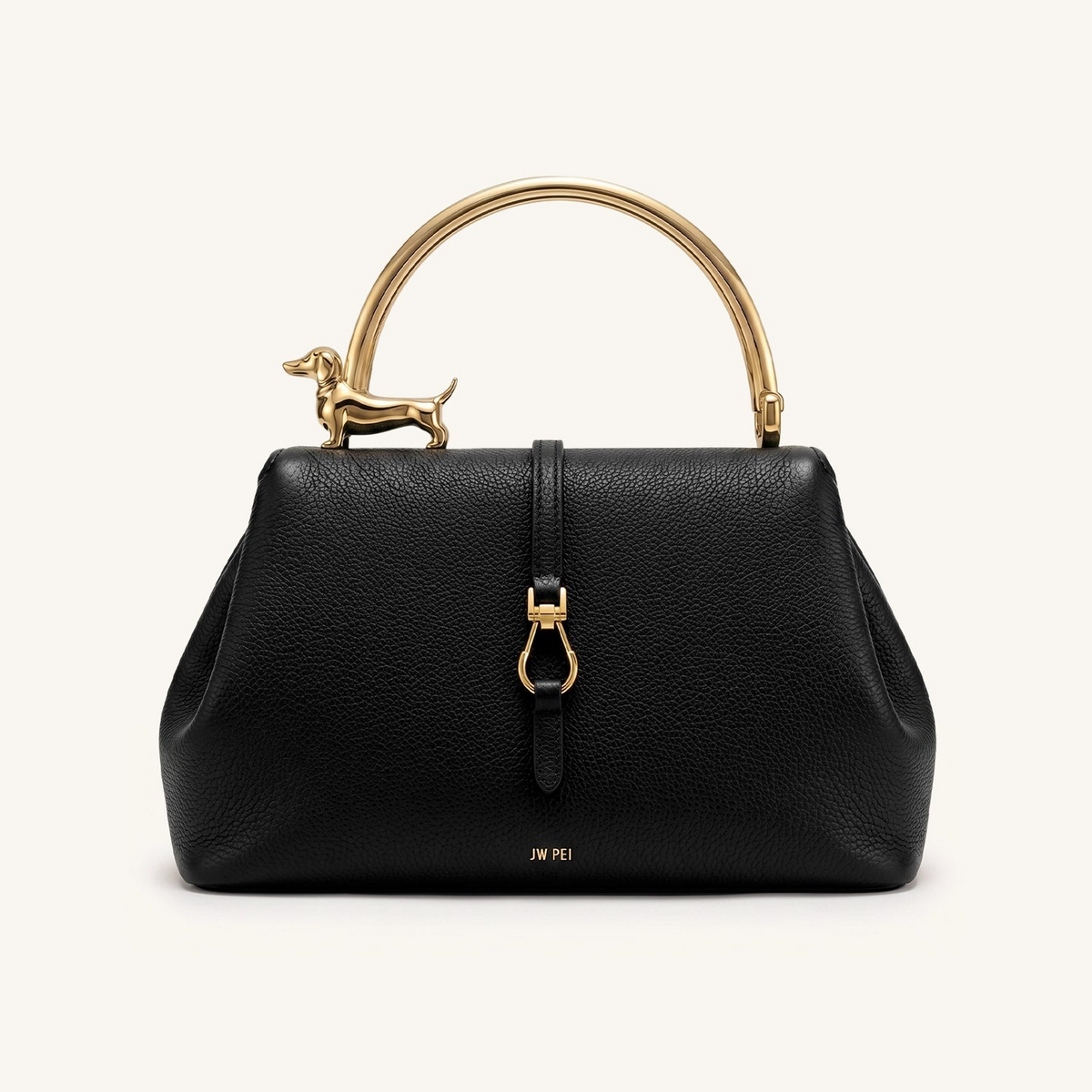 Bruna Dachshund Metal Handle Top Handle Bag - Black
