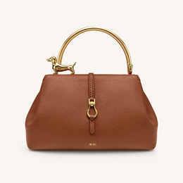 Bruna Dachshund Metal Handle Top Handle Bag - Brown
