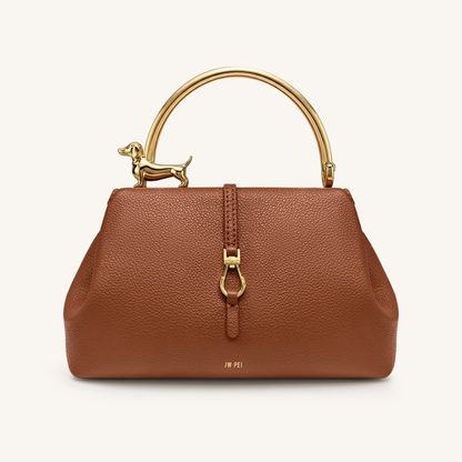 Bruna Dachshund Metal Handle Top Handle Bag - Brown