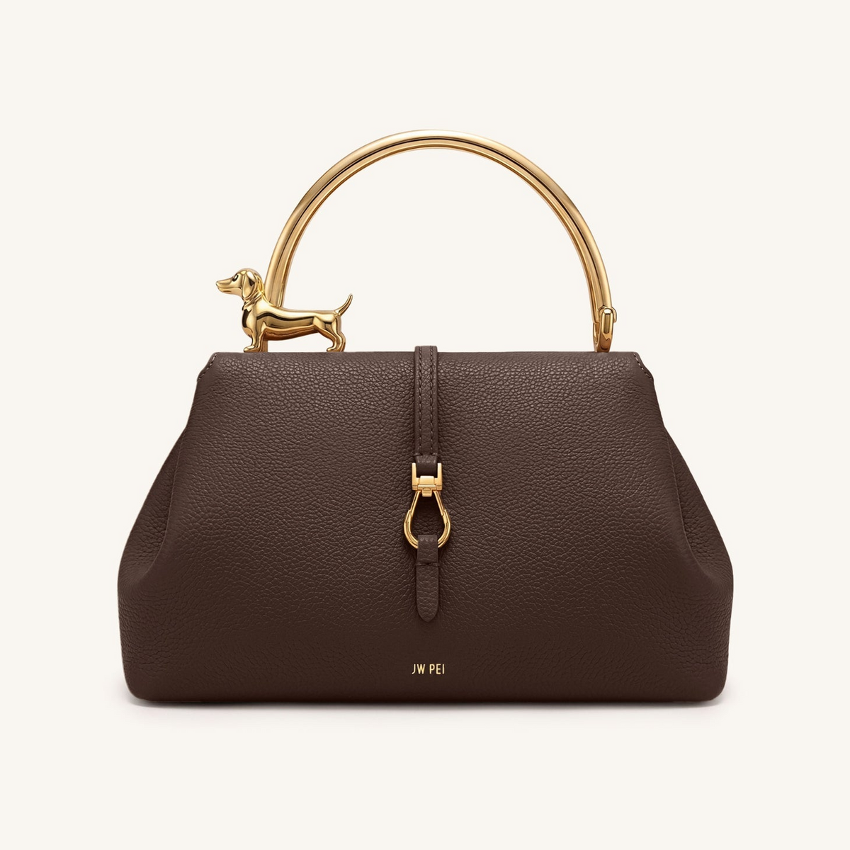 Bruna Dachshund Metal Handle Top Handle Bag - Dark Brown