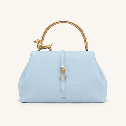Bruna Dachshund Metal Handle Top Handle Bag - Light Blue