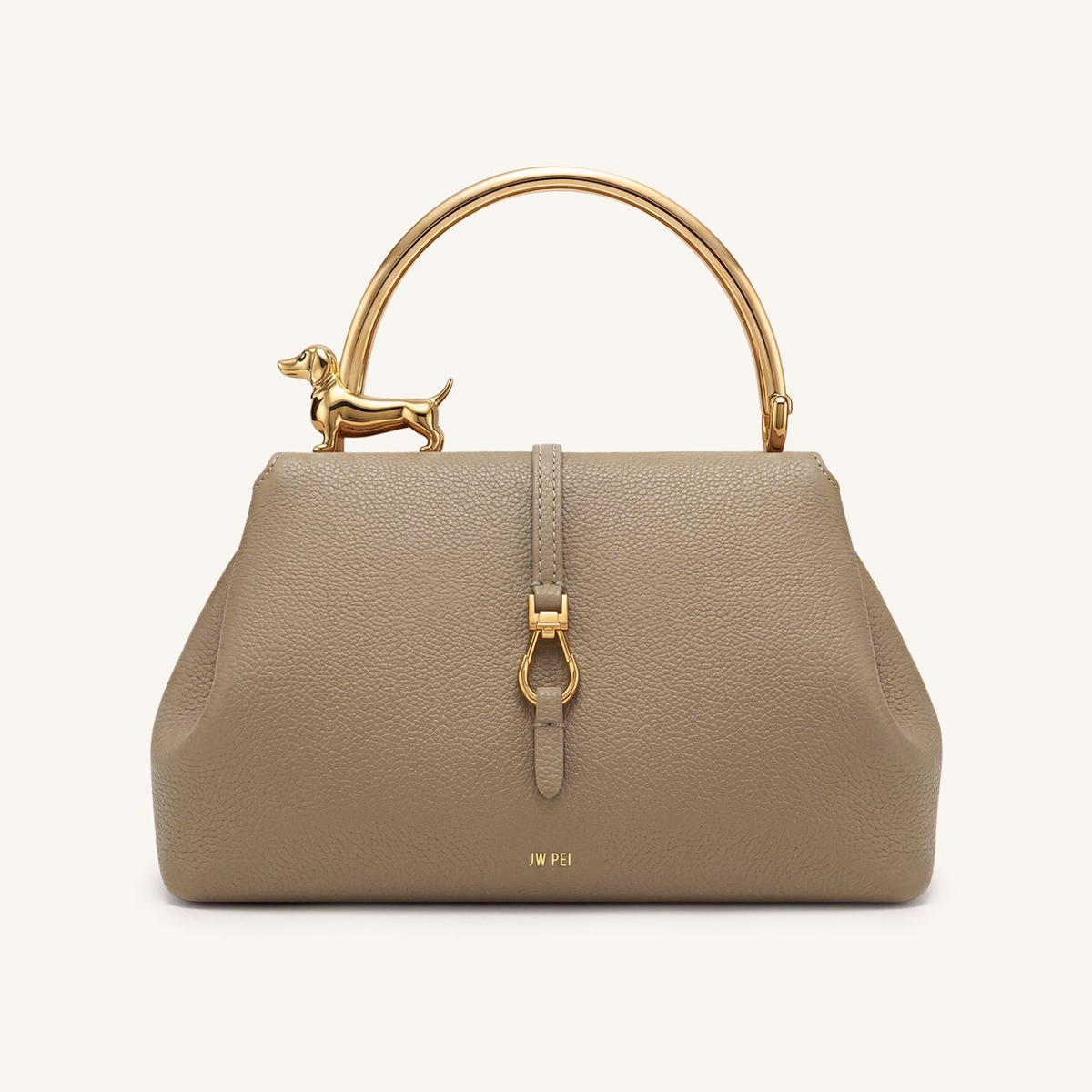 Bruna Dachshund Metal Handle Top Handle Bag - Light Brown
