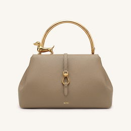 Bruna Dachshund Metal Handle Top Handle Bag - Light Brown