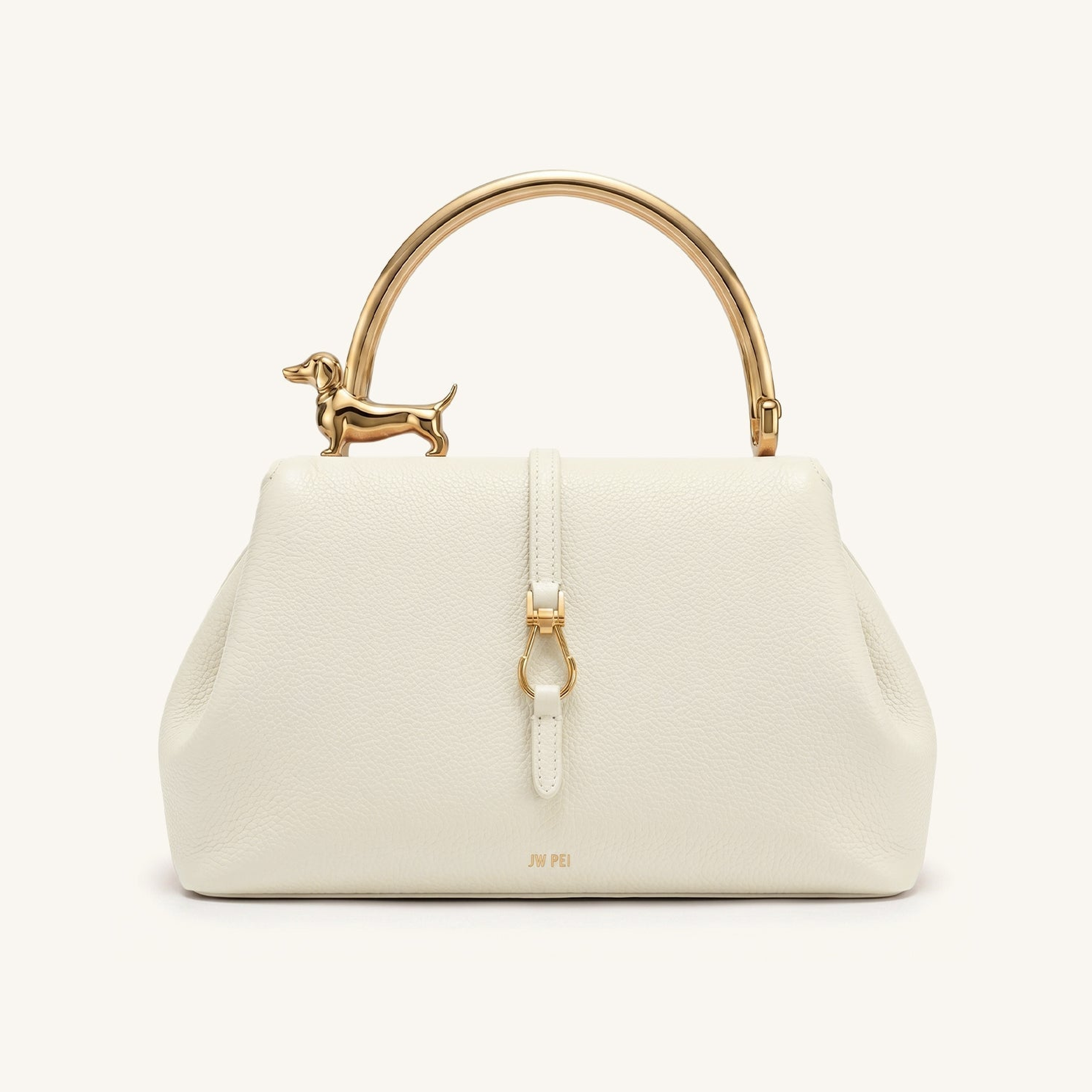 Bruna Dachshund Metal Handle Top Handle Bag - White