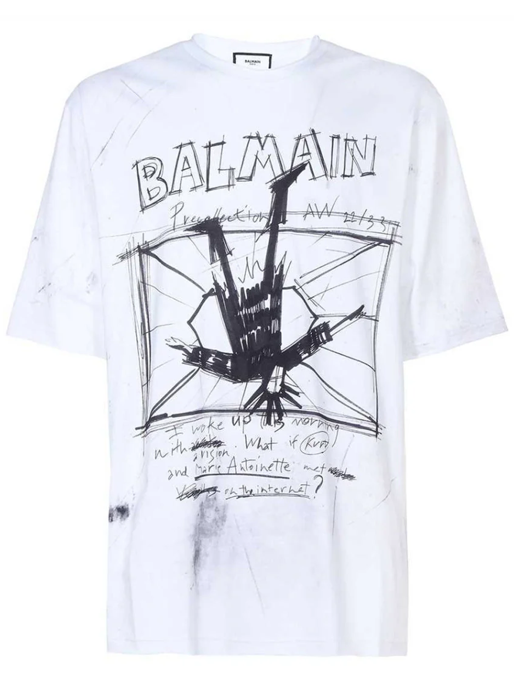 Balmain Sketch Drawing Logo White T-Shirt